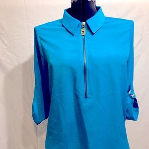 Michael Kors sea blue zip up shirt